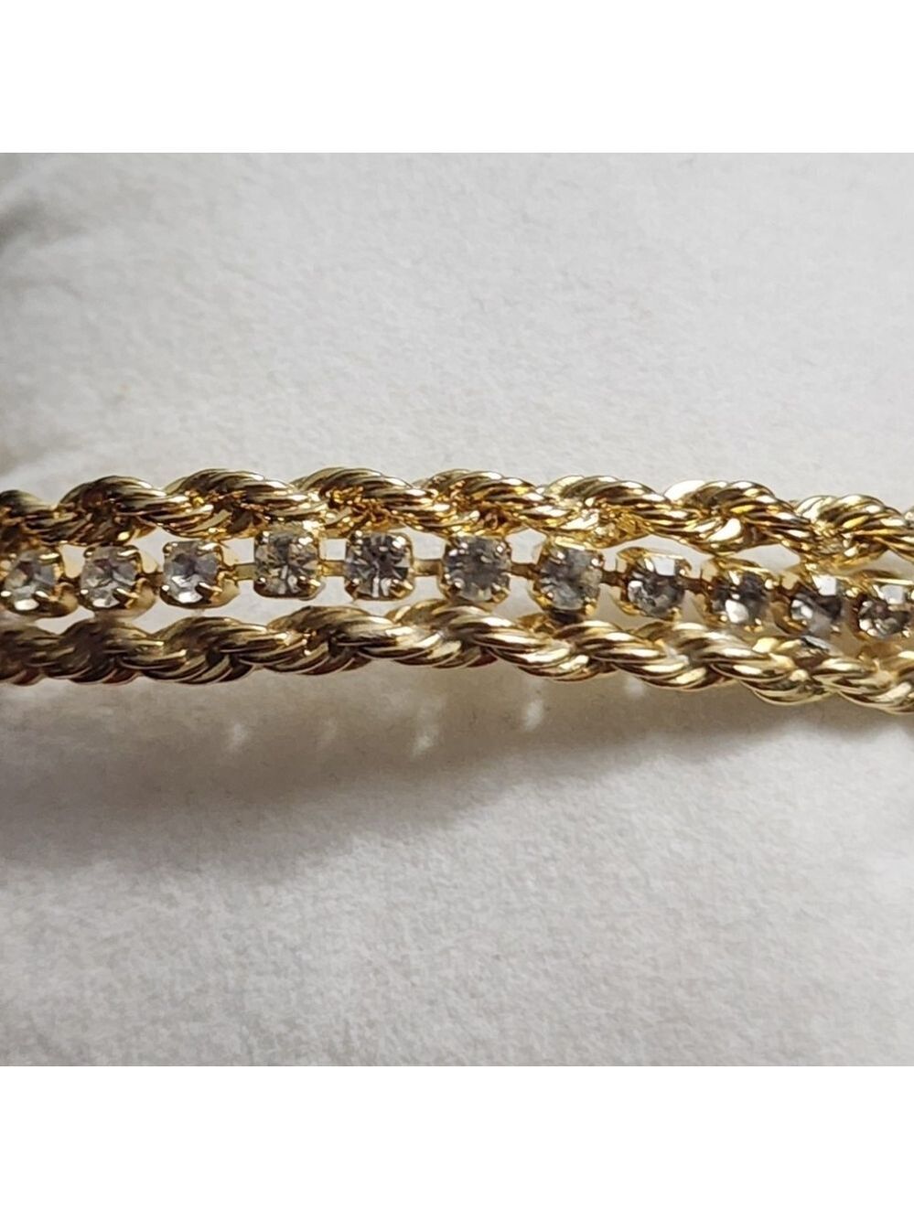 Goldtone Twisted Rope Rhinestone Bracelet - Picture 2 of 8